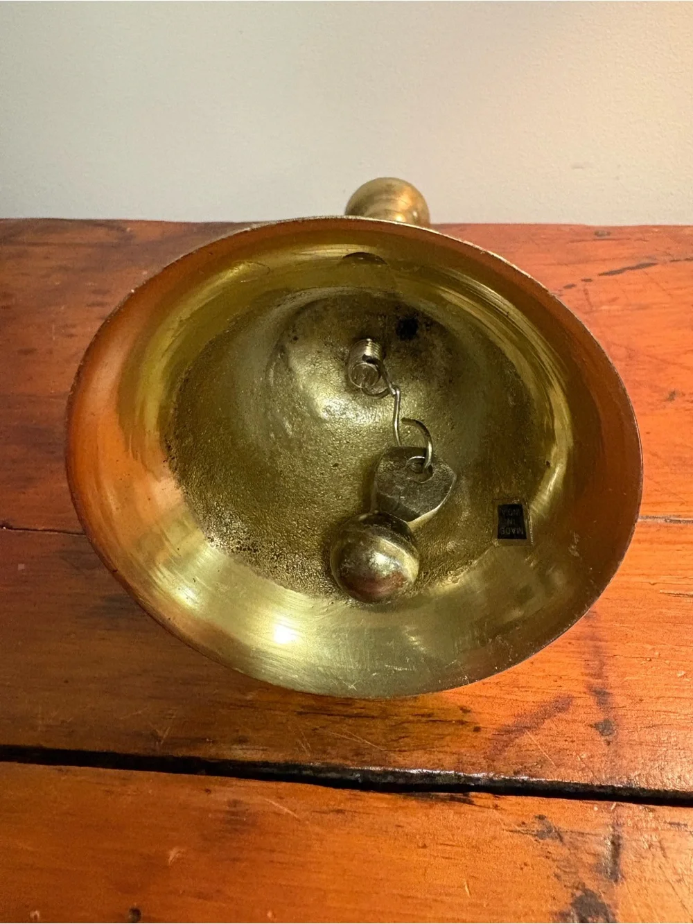 Vintage Brass Hand Bell - Polished Gold Tone 8” Rustic Charm Collectible